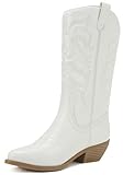 Soda Reno Women Western Cowboy Pointed Toe Knee High Pull On Tabs Boots (Pu White, US Footwear Size System, Adult, Women, Numeric, Medium, 8)