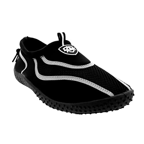 Aqua Shield Womens Beach Pool Sea Swimming Toggle Slip On Aqua Water Socks Surf Shoes, 9 UK, Black Grey