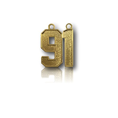 CustomNumberCharms Number 91 Gold Plated Jersey Style Sports Necklace Charm Pendant (0.8