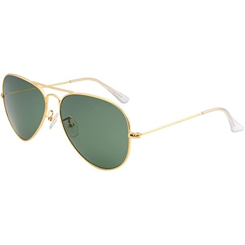 K KAREZOG Aviator Sunglasses for Women Men 100% Real Glass Lens Classic Oversized Gold Frame G15 Lens Pilot Gold Frame Sun Glasses Shades,60MM(Big Size) Cover