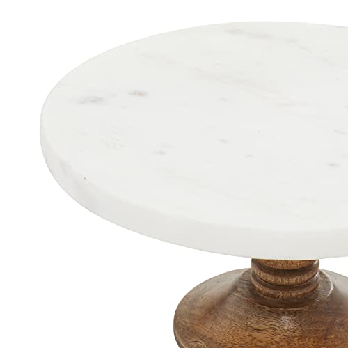 Deco 79 Mango Wood Cake Stand With Wood Base, 10" X 10" X 5", White #TOP3