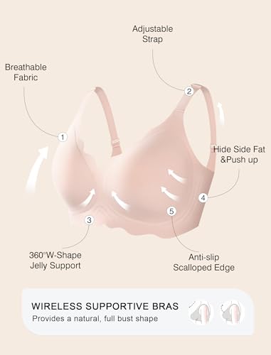 Image of Womens Wireless Jelly Bras No Underwire Support Push Up Removable Straps (U /Cross /Halter) Everyday Sports Bra
