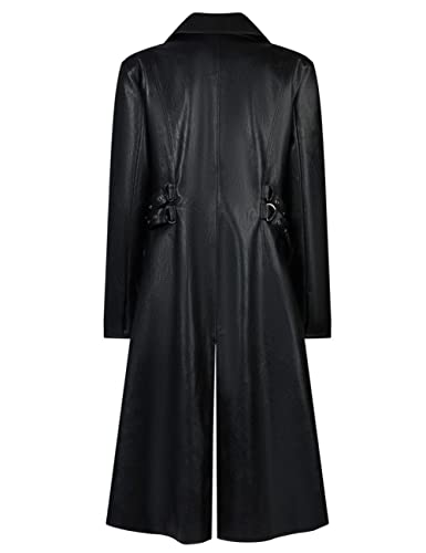 Men's 70s PU Leather Trench Coat Long German Style Punk Motorcycle Jacket Black Fuxs Leather Zipper Coat2