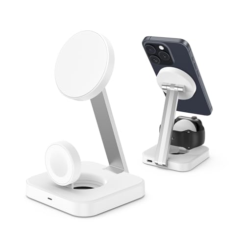 Wireless Charging Station for Magsafe Charger, Wireless Charger for iPhone 16/15/14/13/12 Series/Apple Watch/AirPods Pro, Faster Magnetic Charger Stand, Adjustable Angle Foldable Travel Phone Holder