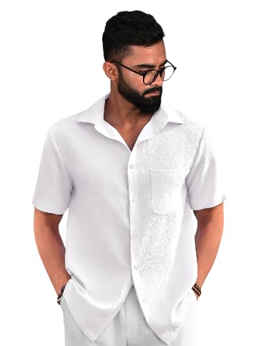Image of Pinkmint Popcorn Shirt for Men ll Textured Shirts for Men ll Stylish Half Sleeve Shirt ll Goa Wear ll Regular Fit Shirt