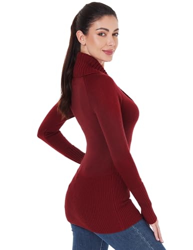 Image of AmelieBoutik Women Shawl Collar V Neck Faux Wrap Ribbed Knit Long Sleeve Tunic Sweater