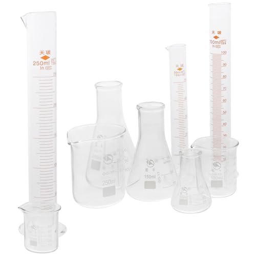 CIYODO Scientific Lab Equipment Set 9pcs Glass Beaker Graduated Cylinder Conical Flask Measuring Cylinders No Bubbles No Burrs Smooth and Rounded