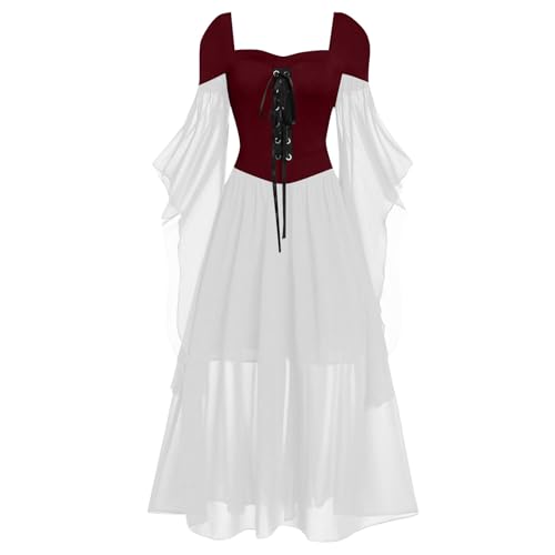 Vestido largo de encaje de malla para mujer, vestido largo de color sólido, vestido de fiesta de vino sólido, rojo, XL