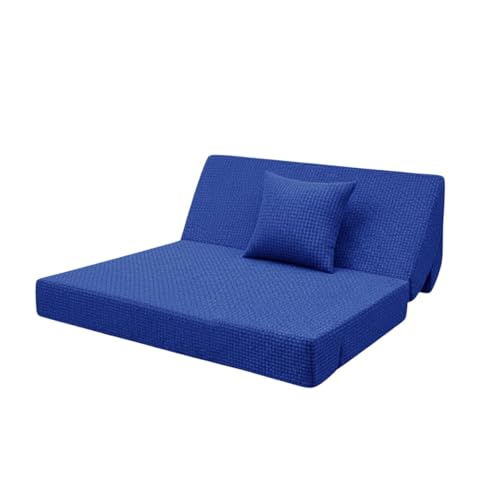 Image of Modern Jute Fabric Sofa Cum Bed with Cushion | 1-Seater Convertible Sleeper Sofa | Space Saving Folding Couch for Living Room, Bedroom & Guest Room-Blue