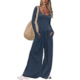 UNIANKIYA One Piece Jumpsuits for Women Casual Long Sleeve Overalls Dressy Rompers Wide Leg Pants Jumpers Vacation Outfits