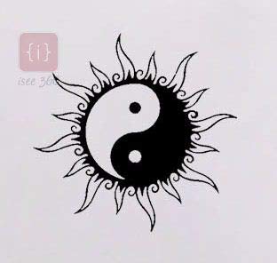 ISEE 360® Sun Flower Yin Yang Car Stickers Decal Vinyl Black,white L x H (17.80 cm X 17.80 cm)