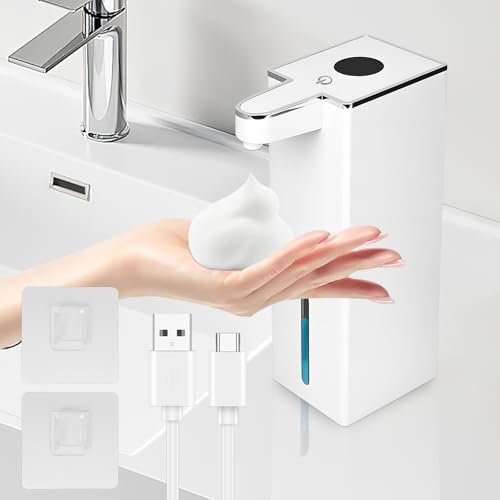 Automatischer Seifenspender, 420 ML Elektrischer Soap Schaumseifenspender mit Sensor, Wandbefestigung Berührungslos IPX5 Wasserdicht USB Aufgeladen Werden für Küchen Bäder Schulen Hotels