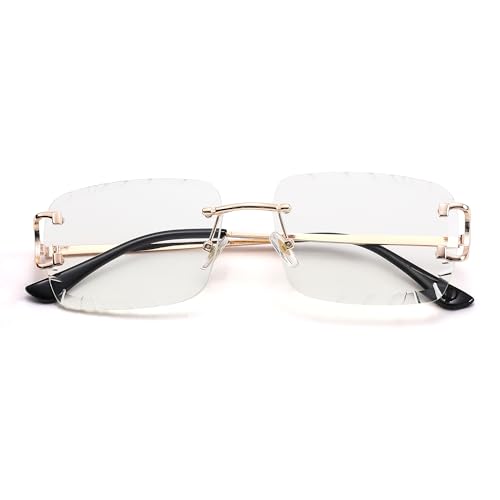 Image of Hycredi Rimless Rectangle Sunglasses for Men /Women- Frameless Square Trendy Shade - Diamond Cutting Eyewear