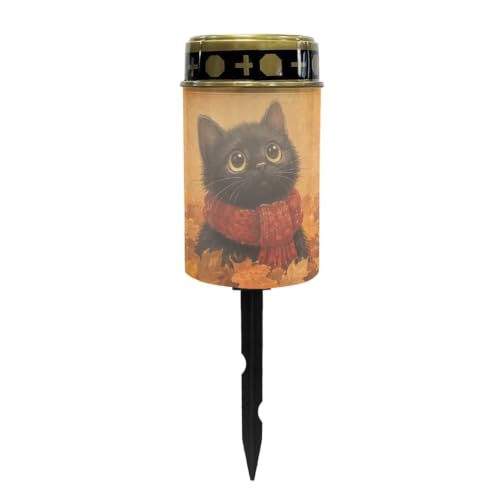Image of Poceacles Solar Lights Outdoor Waterproof Cemetery Solar Outdoor Candle Grave Decoration Votive Candles Blessed Lights for Loss of Loves One, Black Cat Autumn Leaf