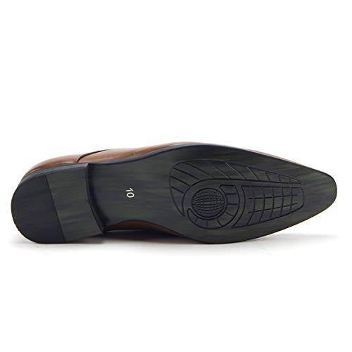 Men's Classic Pointy Toe Burnished Derby Lace Up Oxfords Dress Shoes4