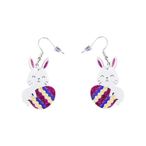 Easter Dangle Earrings Cute Acrylic Bunny Easter Egg Earrings Cartoon Rabbit Carrot Statement Dangle Earrings Fashion Resin Easter Holiday Jewelry Accessories for Women Girls, Resin, wood Cover