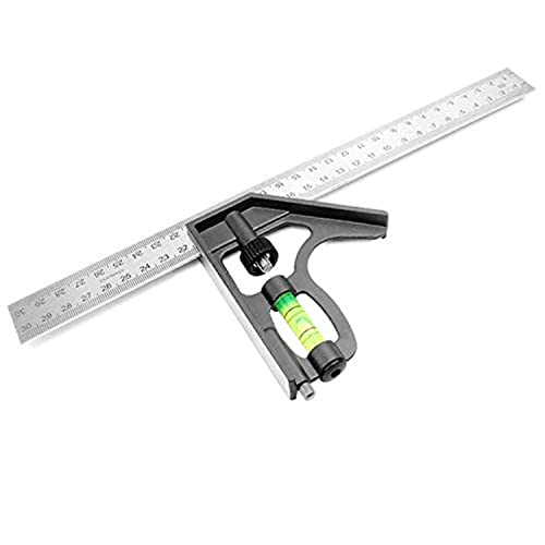 FOONEE Combination Square Tool, High Precision Stainless Steel Scale Right Angle Measurement Combo Square Metric with Bubble Level, 300mm / 12 Inch