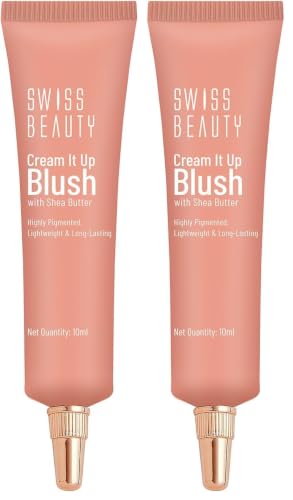 Image of Swiss Beauty Cream It Up Blush | Highly pigmented | Super-blendable | Long-lasting | Enriched with Shea Butter | Multipurpose | Shade-02 Natural Flush, 10ml (Pack of 2)