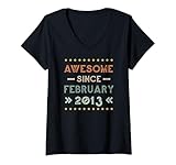donna awesome since february 2013 birthday design maglietta con collo a v