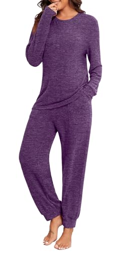 PrinStory Womens Pajama Sets Long Sleeve Pajamas Soft Pjs Sets for Women 2 Piece Lounge Set Loungewear with Pockets