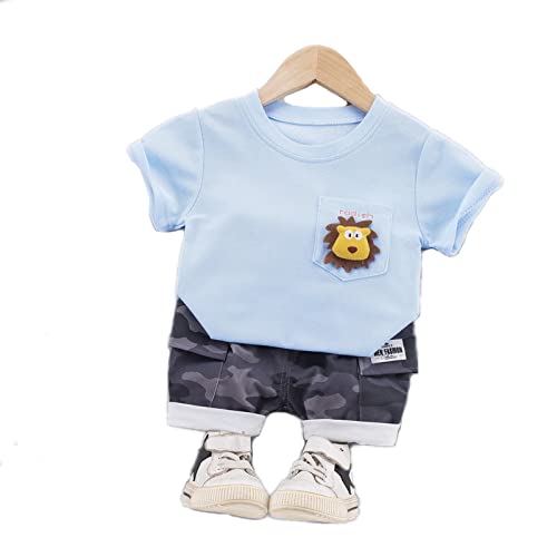Image of Bold N Elegant Furious Lion 3D Soft Plush Patch Attach Half Sleeve Tshirt with Camouflage Shorts Knicker Summer Clothes Dress for Infant Toddler Kids