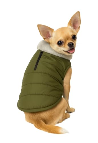 Image of The Pets Company Dog Winter Coat Jacket, Windproof, Waterproof, Light Weight, Washable, Ultra Warm Thick Fleece Lined Dog Vest for Cold Weather Protection, (Military Green, X - Small - 12 Inch)