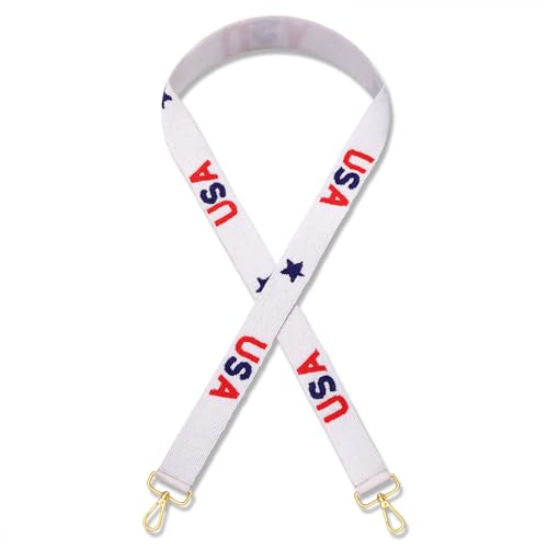 Image of 4th of July Purse Strap Red White Blue Beaded USA Star Purse Strap Replacement American Independence Day Outfits