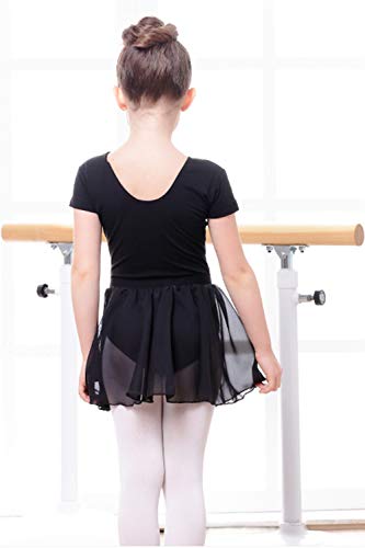 DIPUG Ballet Leotards for Girls Ballet Leotard With Skirt Toddler Dance Leotards Short Sleeve Black Size 6-7