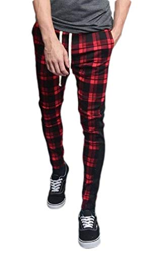 Calça de moletom masculina casual com estampa xadrez e cintura alta Abeaicoc, 2, Medium