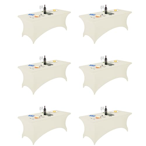 Image of FORLIFE 6Pack Spandex Table Covers 6ft,Fitted Tablecloth for 6ft Rectangular Tables, Stretch Patio Table Covers, Universal Spandex Table Cover for Wedding, Banquet, Party - Ivory