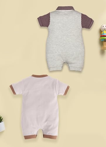 Image of BabyGo Baby Half Sleeve Rompers 100% Cotton Rompers for New Born Baby Boys|Daily Suits for Baby Boys & Girls| 6X9M|GREY-GREY|Onesies| Infant Clothes | Pack of 2