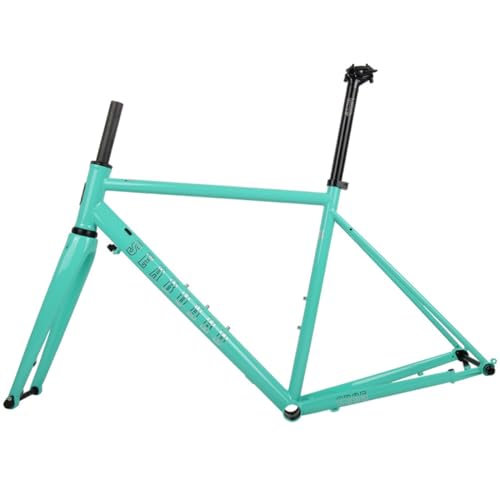 HIMALO Disc Brake Road Bike Frameset 700C Cr-Mo Steel Bike Frame 44/47/50/53/56cm Thru Alxe Frame 100/142mm ，with Carbon Fork(Green,44cm)