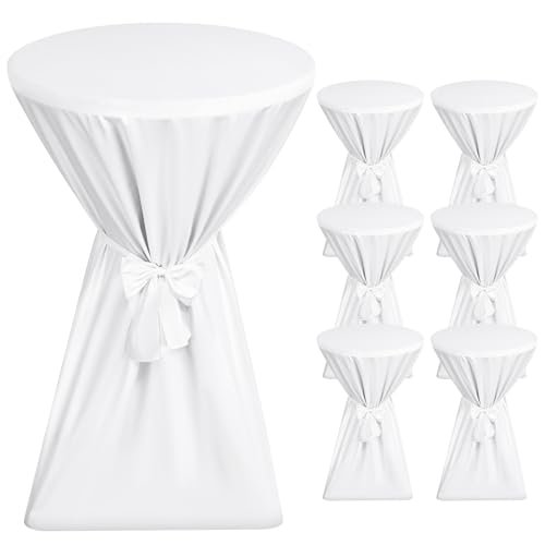 Showgeous Lot de 6 Housses de Table de Bar Premium 60 cm Blanches Housses de Table pour Tables de Bar 60 cm Housse de Table de Bar, Nappe de Table de Bar...