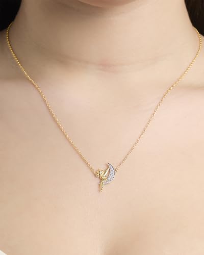 Disney Womens Tinker Bell Necklace 18-Inch - Flash-Plated Tinkerbell On The Moon Pendant Necklace Jewelry2