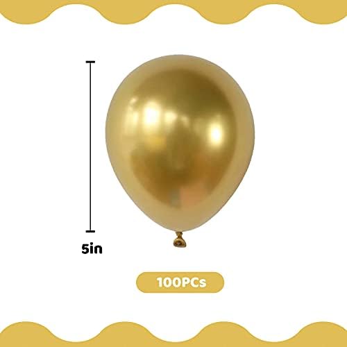 Yesloo 100 Pack 5" Gold Metallic Balloons, Shiny Chrome Metallic Helium Balloon, Metal Party Latex Balloons, for Weddings, Anniversaries, Party Decorations