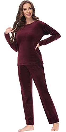 Cozziplus Women Velour Sweatsuits Sets Lounge Set 2 Piece Sweatsuit Crew Neck Sweatshirt And Sweatpant Velvet Jogging Suit(Burgundy,M) #TOP1