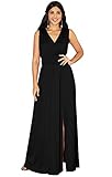 KOH KOH Plus Size Womens Long Bridesmaid Wedding Guest Cocktail Party Sexy Sleeveless Summer V-Neck Evening Slit Day Full Floor Length Gown Gowns Maxi Dress Dresses, Black 2XL 18-20