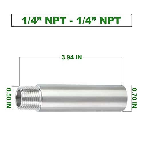Taisher 2Pcs Stainless Steel Pipe Fittings, 1/4" Npt Male X 1/4" Npt Female Threaded, 4" Length Nipple Cast Pipe #TOP3
