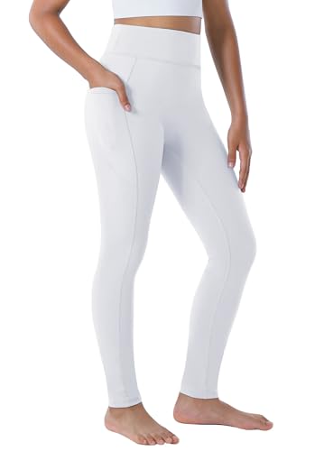 Yitoco Girls Leggings with Pockets Athletic High Waisted Kids Workout Dance Running Yoga Pants (White,9-10 Years, YOYPG03-WE-140)