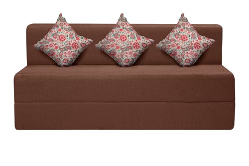 Image of Three Seater Sofa Cum Bed Jute Fabric 5 X 6 Ft| Space Saving Foldable Sofa Bed for Living Room & Guest Room | Comfortable Multi-Functional Furniture - Brown
