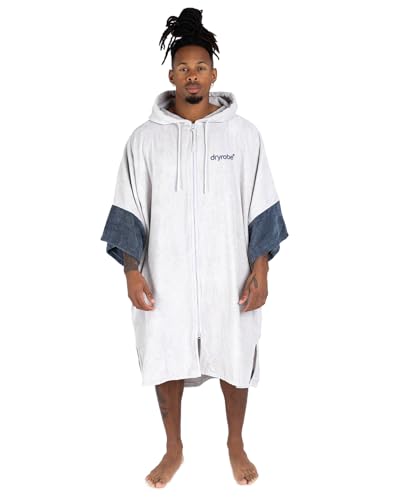 Dryrobe® Full Zip Organic Towel Swim Robe - Long Sleeve Hooded Surf Poncho Changing Robe - 100% Organic Cotton - for Swimming, Beach, Surfing - Small - Nimbus Cloud