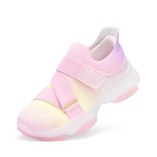 DREAM PAIRS Kids Sneakers Girls Slip-On Shoes Z-Strap Colorful Jelly Sole Walking Shoes 6 Big Kid Rainbow/Pink