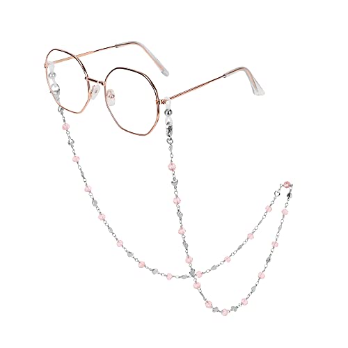 Image of Eyeglass Chain Silver Stainless Steel Handmade Necklace for Reading Glasses Sunglass Beaded Chains for Men Women