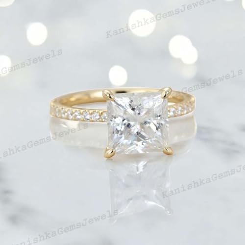 1.25 Carat Princess Cut Moissanite Engagement Ring 14K Yellow Gold Plated Art Deco Statement Ring for Women Alternative Fine Jewelry ThankYou Gift for Wife3
