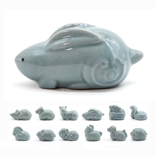SonGis 12 Chinese Zodiac Tea Pet Unique Crackle Ru Porcelain Traditional Chinese Cultural Tea Accessory Asian Home & Office Decor Gift for Tea Lovers & Anniversaries (Rabbit 1pc)