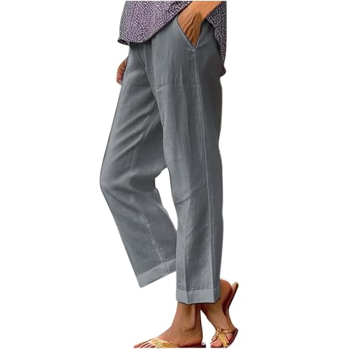 Cotton Linen Women Pants Solid Color Elastic Waist Straight Leg Casual Wide Leg Pants Spring Casual Relaxed Trouser D-628