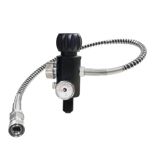 5/8-18UNF Thread 4500psi Black Paintball Fill Stations Adapter Valve Charging Valve PCP Air-Gun Tank Charging Valve Dual Gauge Valve (Non Regulated) with 20 Inches High Pressure Hose