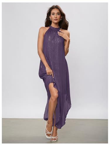 Image of Verdusa Women's Wedding Guest Dress Halter Flowy Chiffon Asymmetrical Long Summer Prom Dress