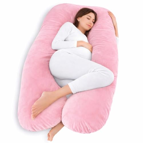 Image of Restify U-Shape Pregnancy Pillow for Women Sleeping | Full Body Maternity Pillow for Back, Hips, Legs & Belly Support | Removable & Washable Velvet Cover | Pink