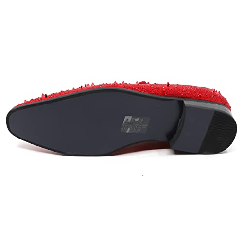 Men's Vintage Spike Rhinestone Designer Classic Smoking Dress Fashion Loafers Slip On Shoes Exotic-02 (Red, Us_Footwear_Size_System, Adult, Men, Numeric, Medium, Numeric_10) #TOP4